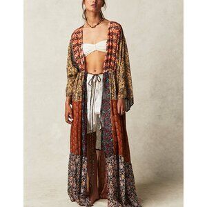 🆕 FREE PEOPLE Bombay Mixed Print Kimono / Sand Combo nwot